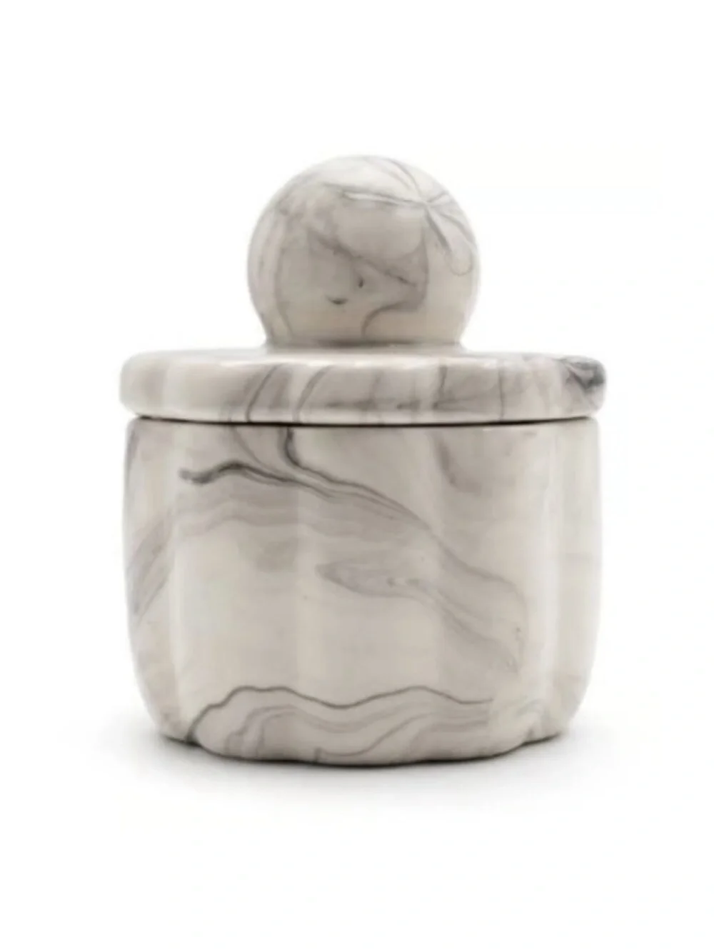 New! Ceramic Jar w/ Lid, Black & White Marble Finish